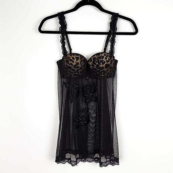 Victoria's Secret Other - Victoria's Secret Women's Black Babydoll Lingerie Floral Lace Underwire Size 34B
